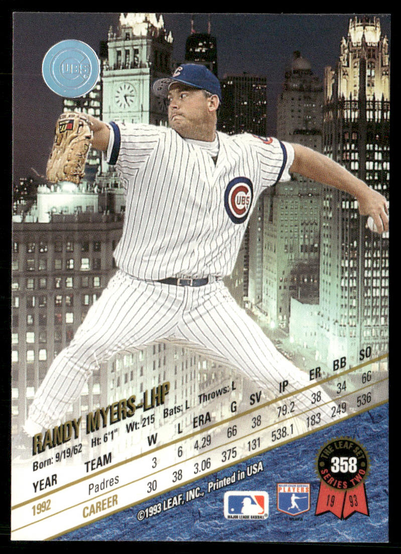 Randy Myers 1993 Leaf #358 Chicago Cubs