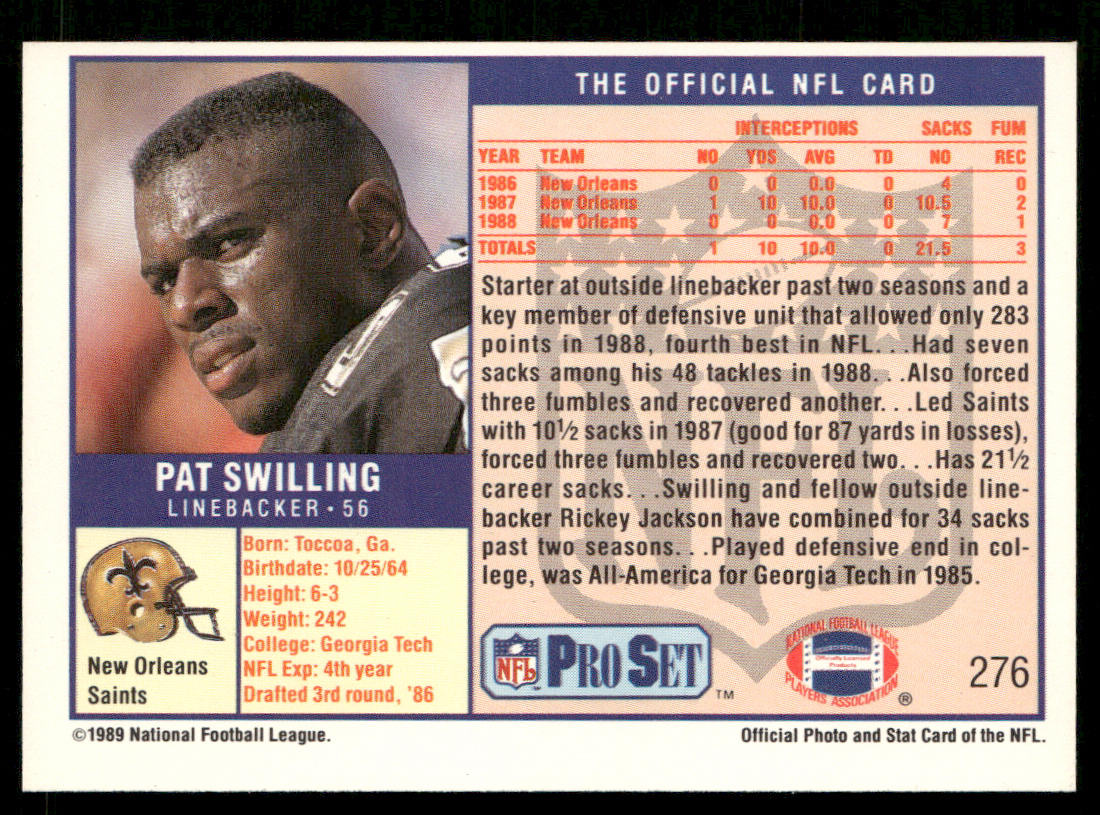 Pat Swilling 1989 Pro Set #276 New Orleans Saints