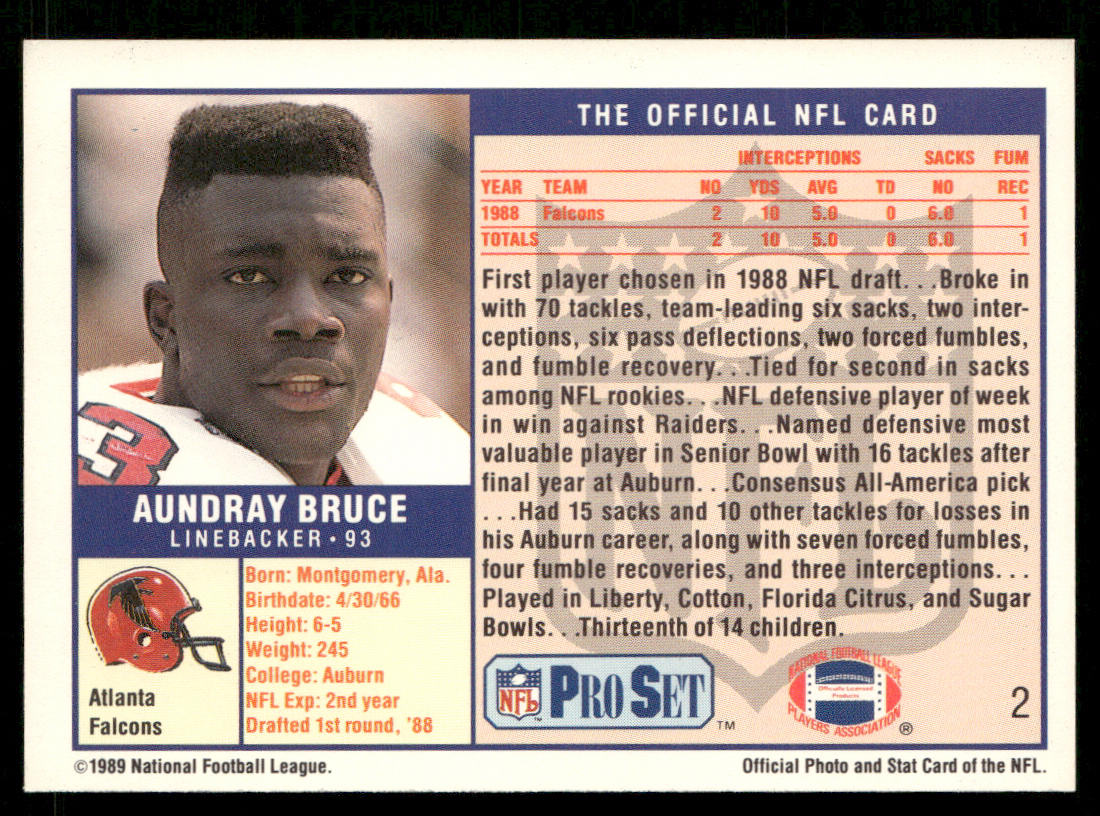 Aundray Bruce 1989 Pro Set #2 RC Atlanta Falcons