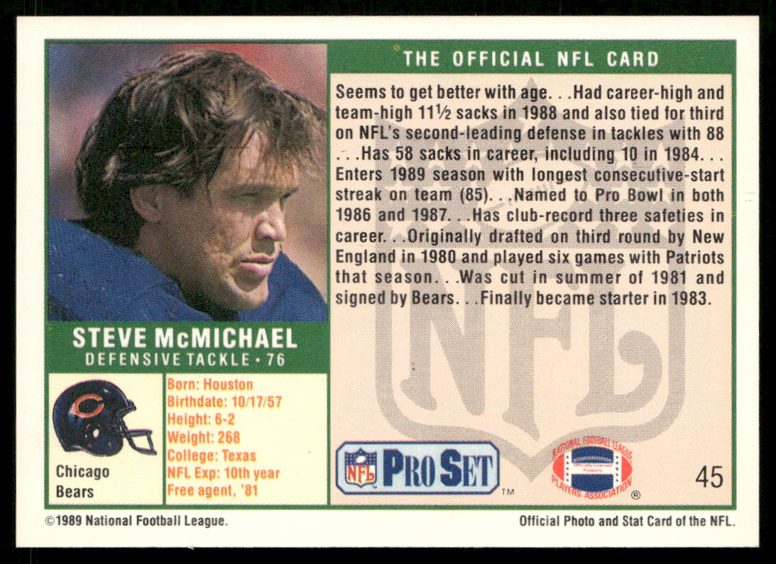 Steve McMichael 1989 Pro Set #45 Chicago Bears
