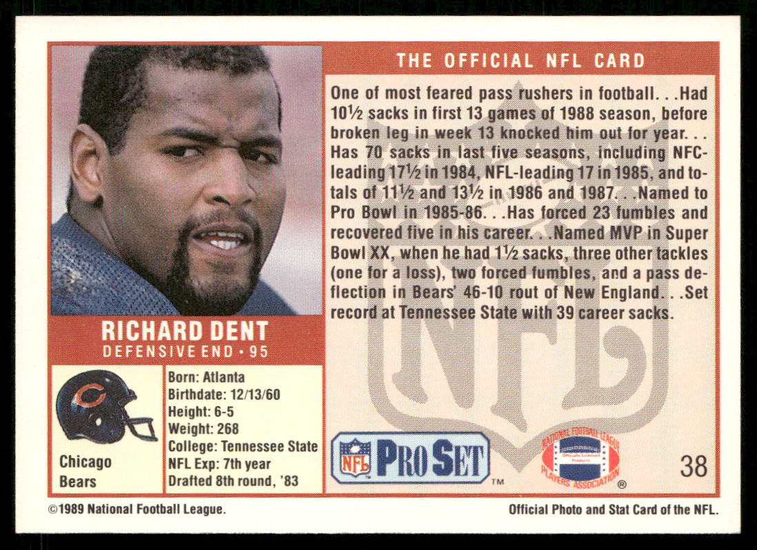 Richard Dent 1989 Pro Set #38 Chicago Bears