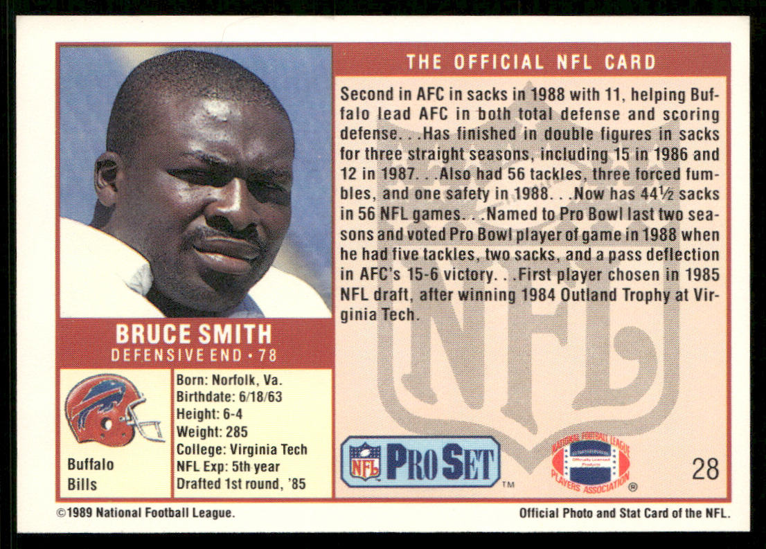 Bruce Smith 1989 Pro Set #28 Buffalo Bills