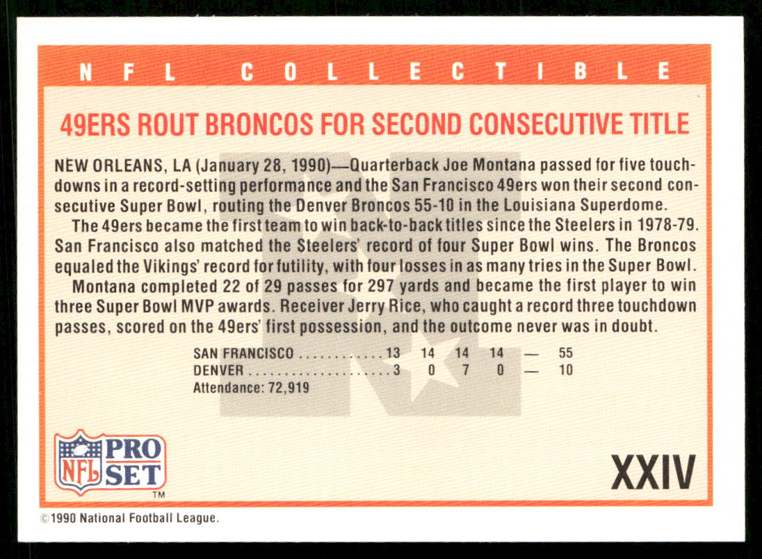 Super Bowl 1990 Pro Set Super Bowl XXIV NFL Collectible #XXIV