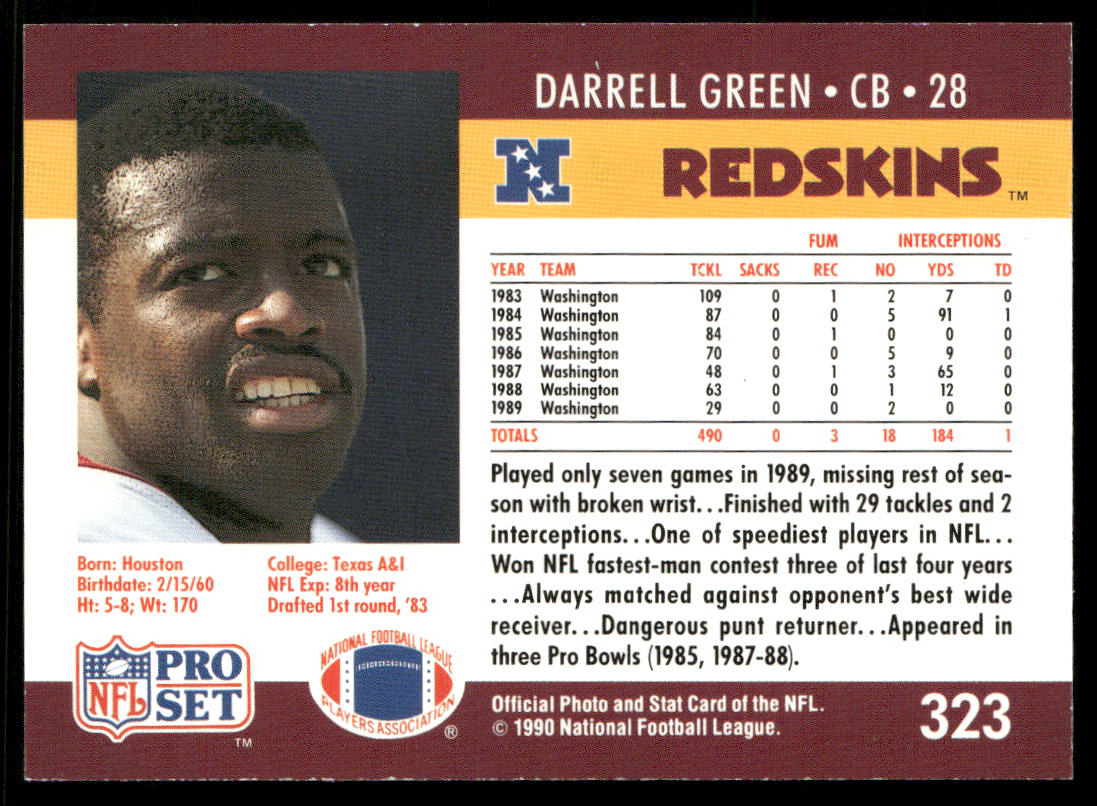 Darrell Green 1990 Pro Set #323 Washington Redskins