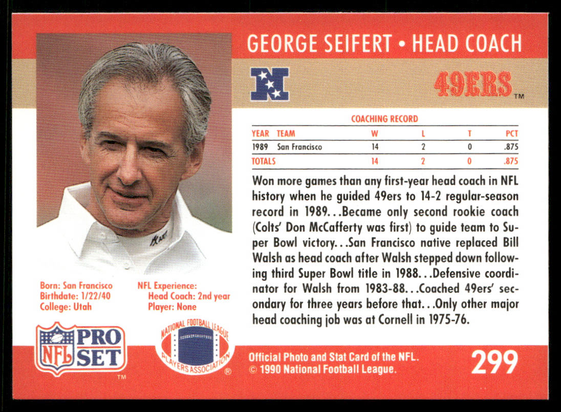 George Seifert 1990 Pro Set #299 San Francisco 49ers