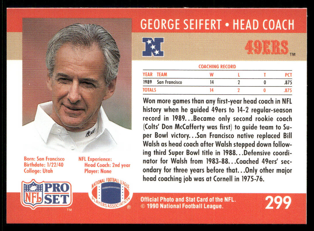 George Seifert 1989 Pro Set #389 San Francisco 49ers
