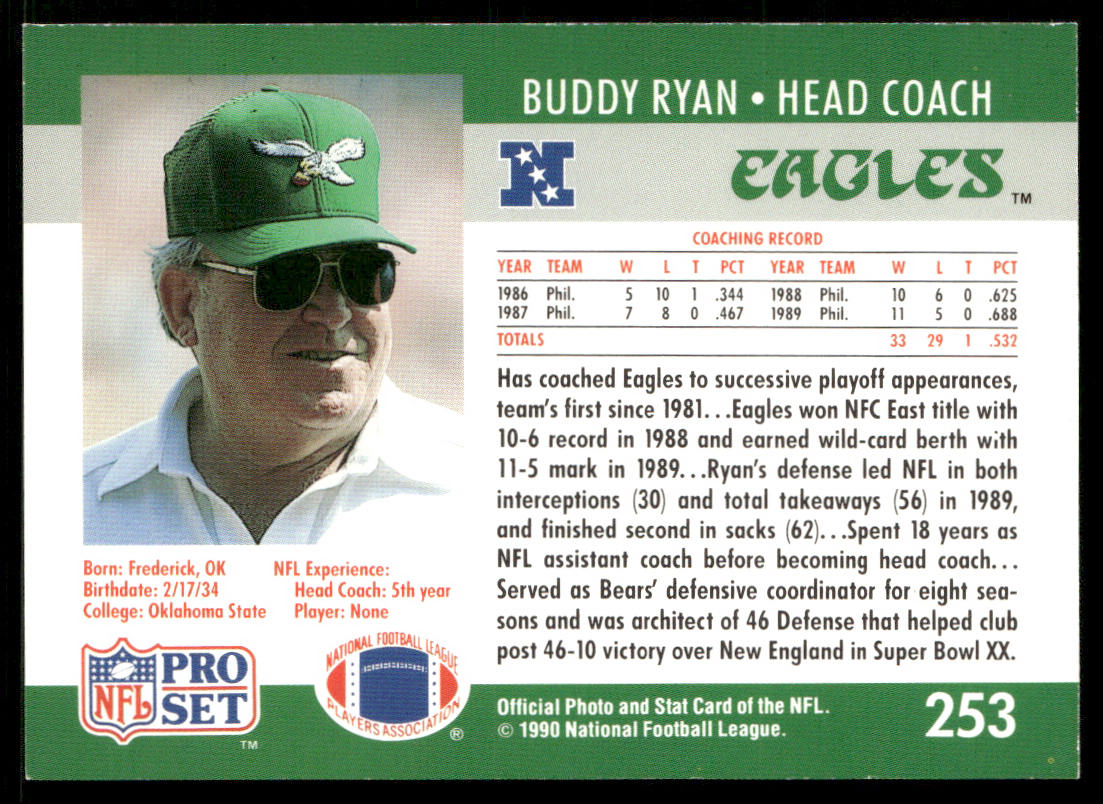 Buddy Ryan 1990 Pro Set #253 Philadelphia Eagles