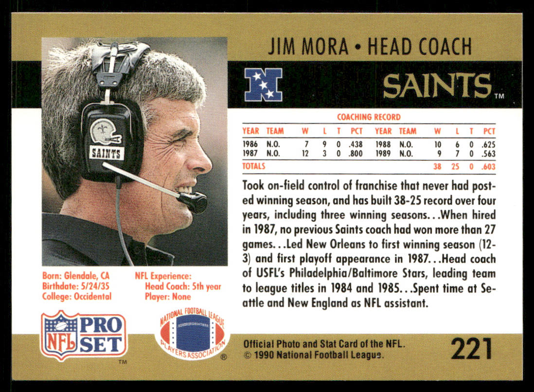 Jim Mora 1990 Pro Set #221 New Orleans Saints