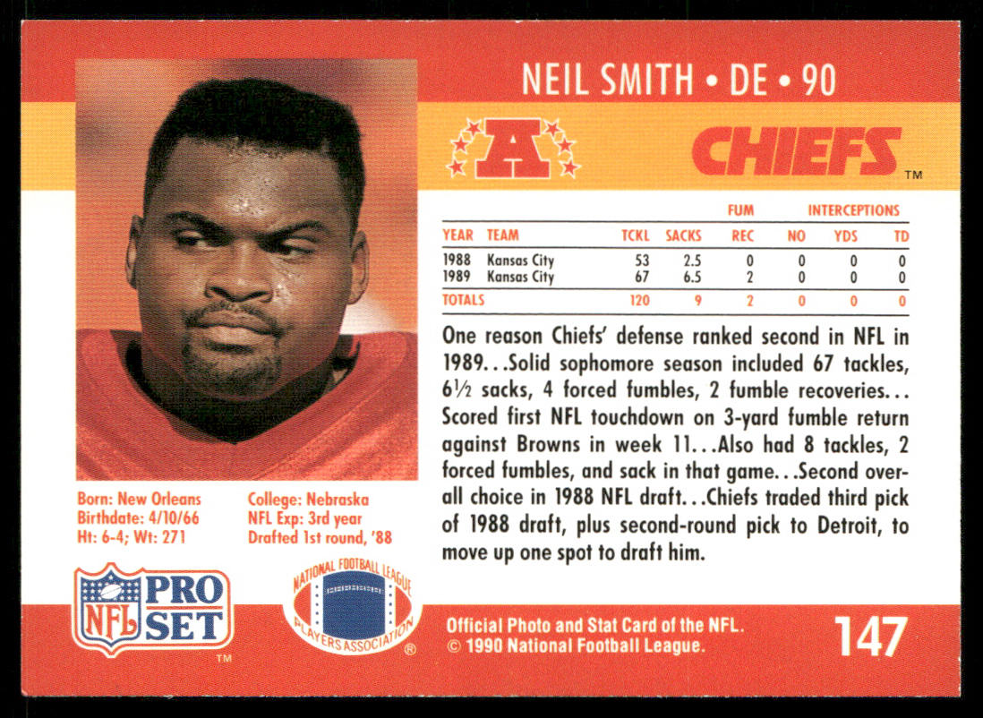 Neil Smith 1990 Pro Set #147 Kansas City Chiefs