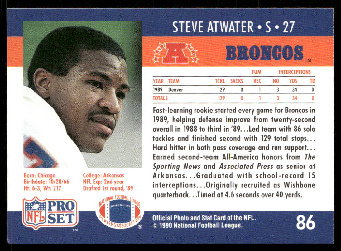 Steve Atwater 1990 Pro Set #86 Denver Broncos