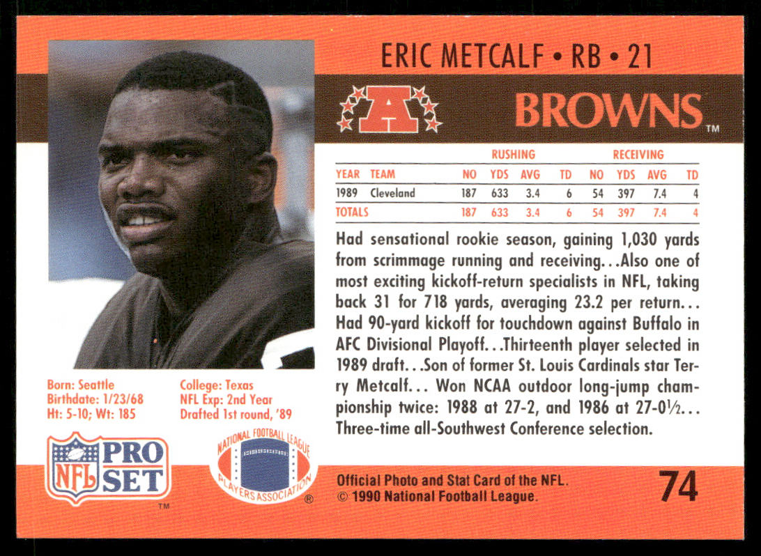 Eric Metcalf 1990 Pro Set #74 Cleveland Browns