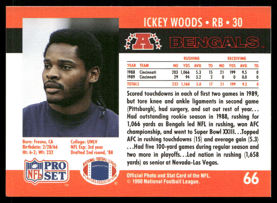 Ickey Woods 1990 Pro Set #66 Cincinnati Bengals