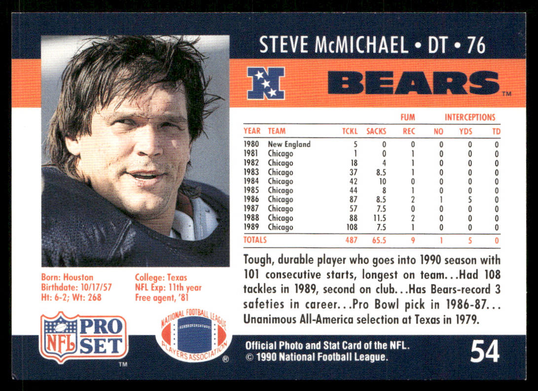 Steve McMichael 1990 Pro Set #54 Chicago Bears