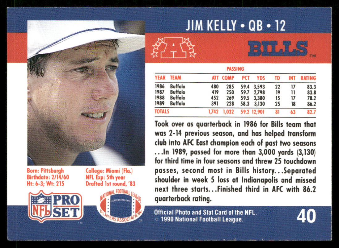 Jim Kelly 1990 Pro Set #40 Buffalo Bills