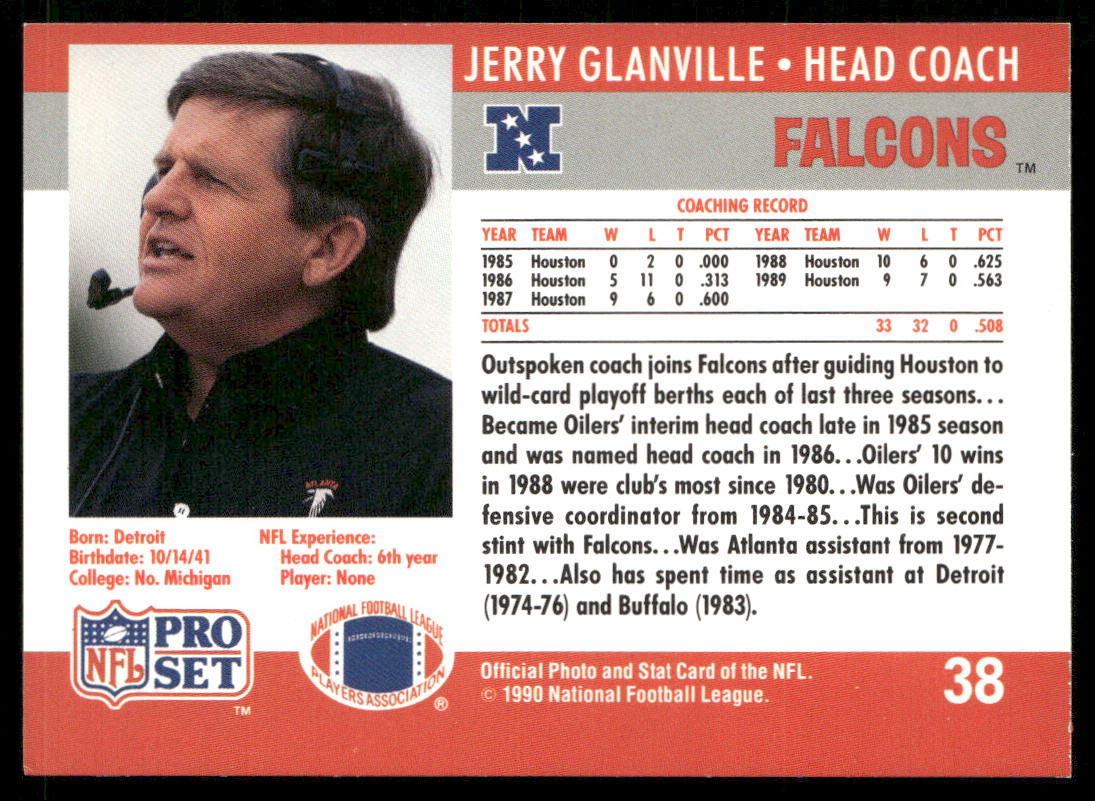 Jerry Glanville 1990 Pro Set #38 Atlanta Falcons