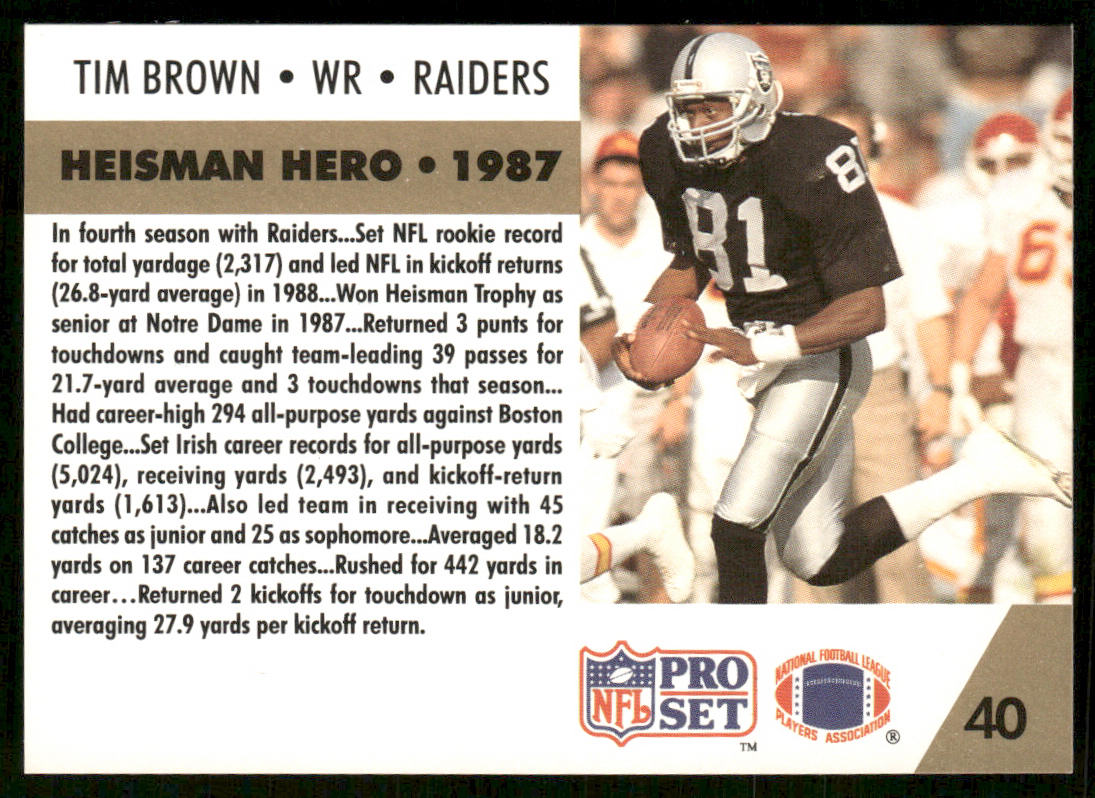Tim Brown 1991 Pro Set #40 Los Angeles Raiders