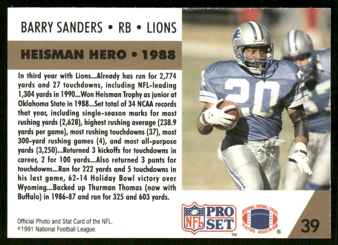 Barry Sanders 1991 Pro Set #39