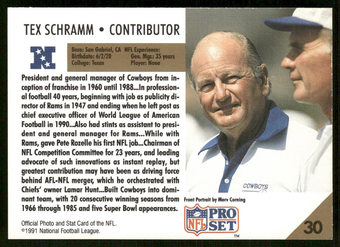 Tex Schramm 1991 Pro Set #30 Dallas Cowboys