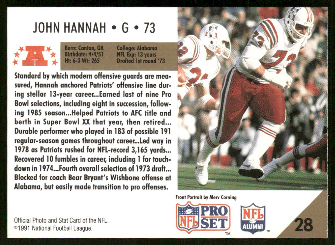 John Hannah 1991 Pro Set #28 New England Patriots