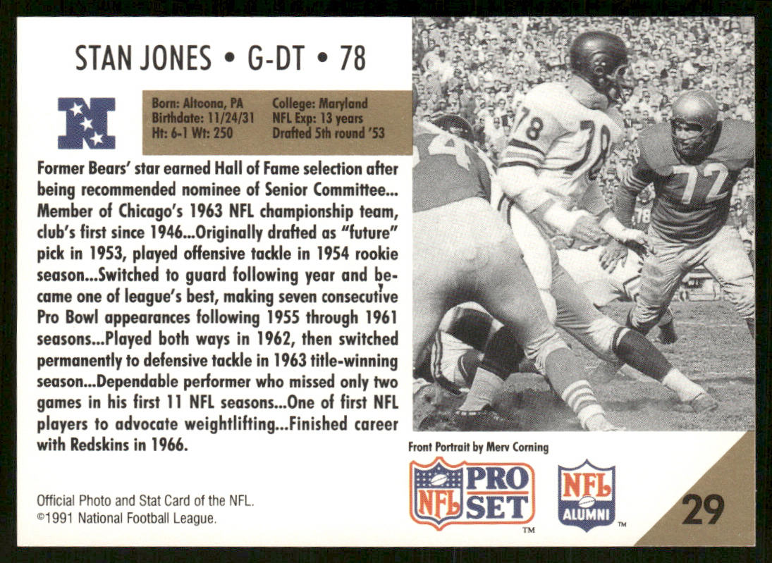 Stan Jones 1991 Pro Set #29 Chicago Bears