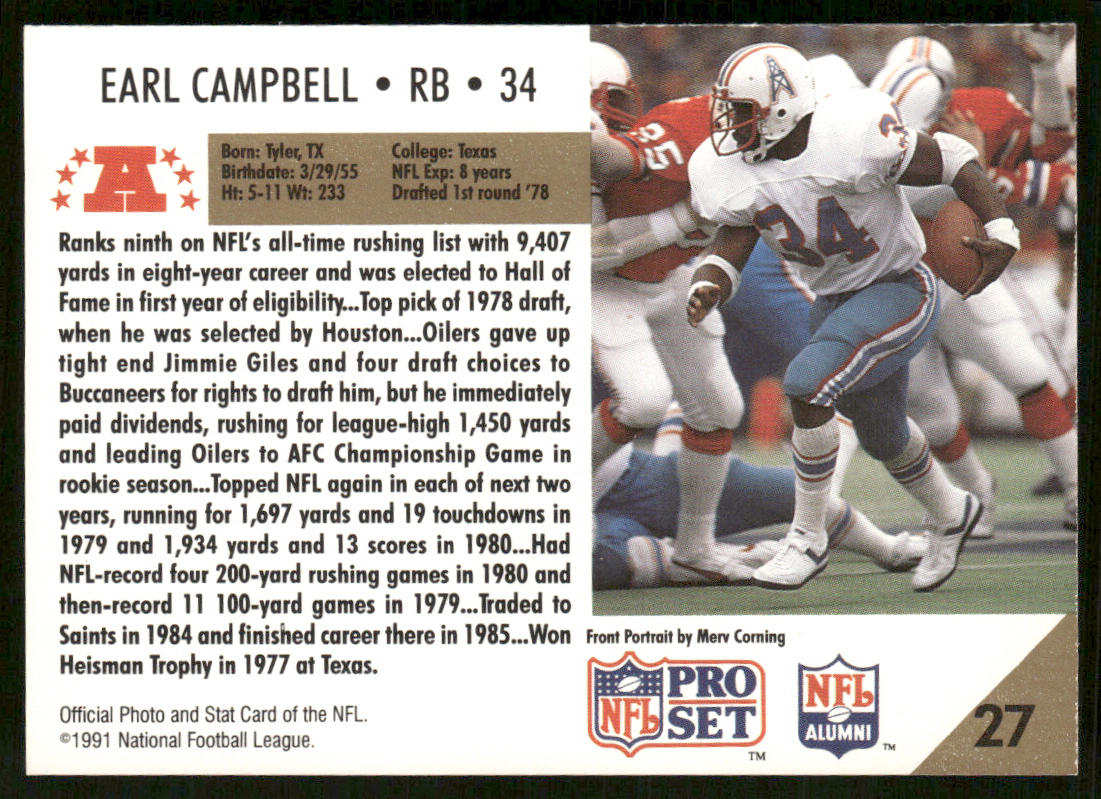 Earl Campbell 1991 Pro Set #27 Houston Oilers