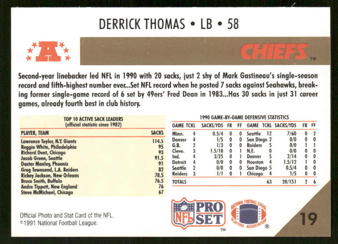Derrick Thomas 1991 Pro Set #19b Kansas City Chiefs