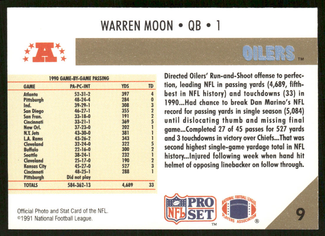 Warren Moon 1991 Pro Set #9 Houston Oilers