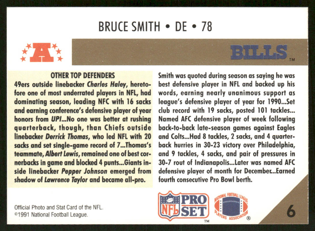 Bruce Smith 1991 Pro Set #6 Buffalo Bills