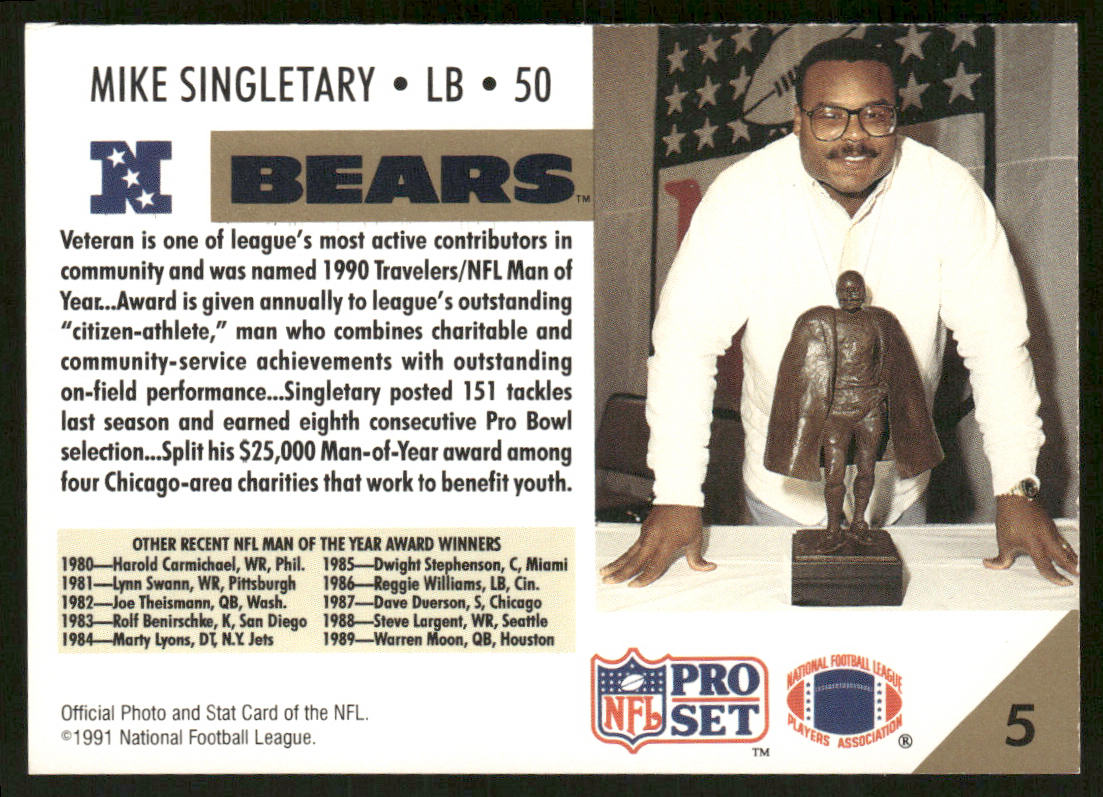 Mike Singletary 1991 Pro Set #5 Chicago Bears