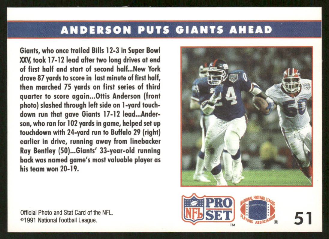 Anderson Puts Giants Ahead 1991 Pro Set #51 New York Giants