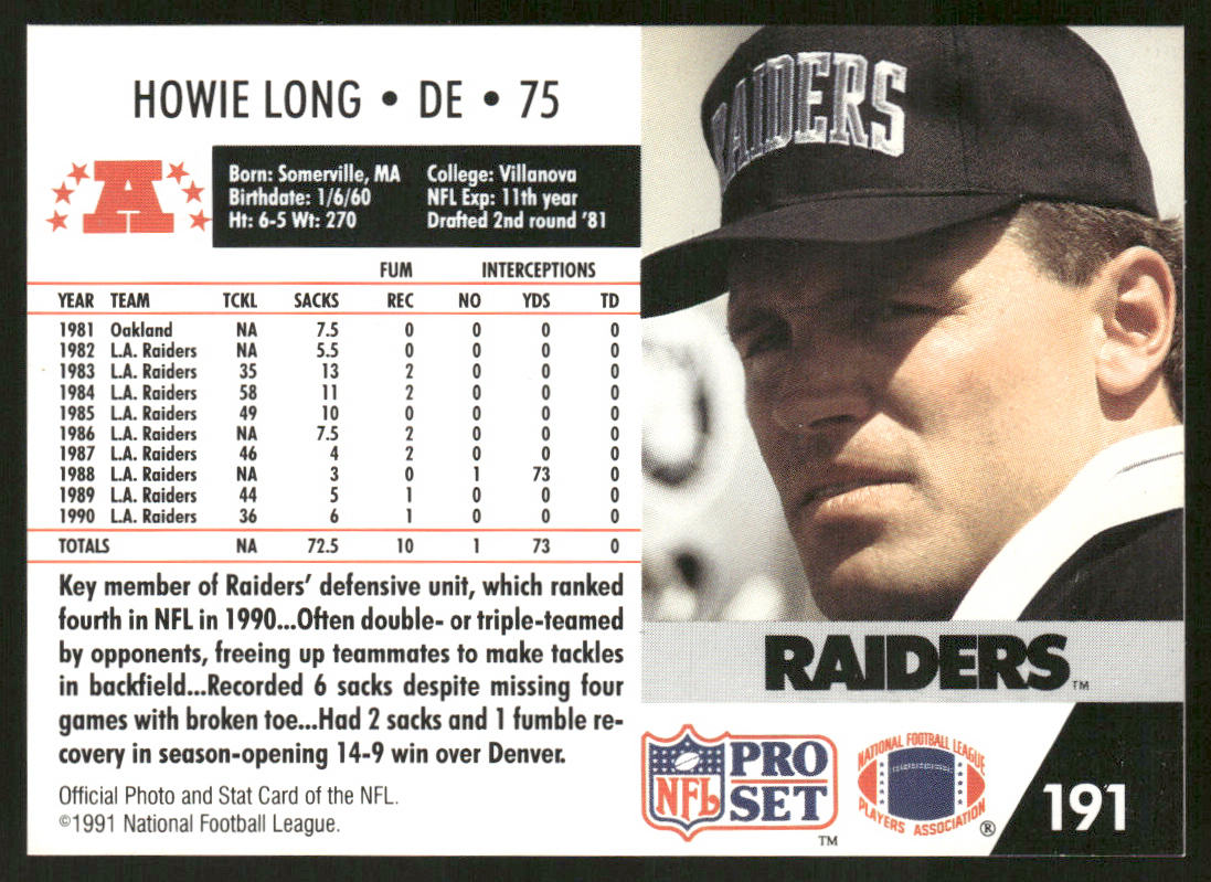 Howie Long 1991 Pro Set #191 Los Angeles Raiders