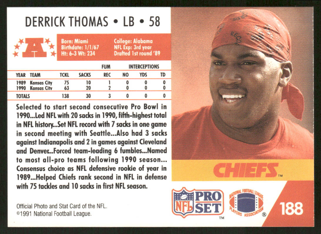 Derrick Thomas 1991 Pro Set #188 Kansas City Chiefs