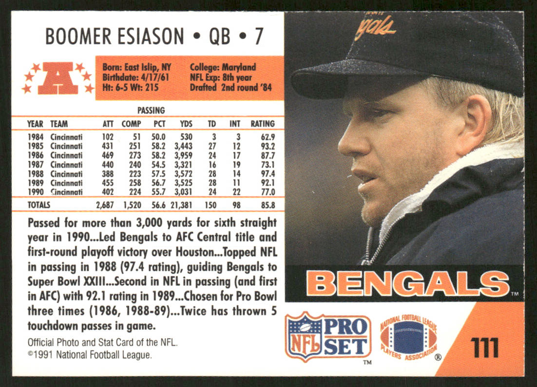 Boomer Esiason 1991 Pro Set #111 Cincinnati Bengals
