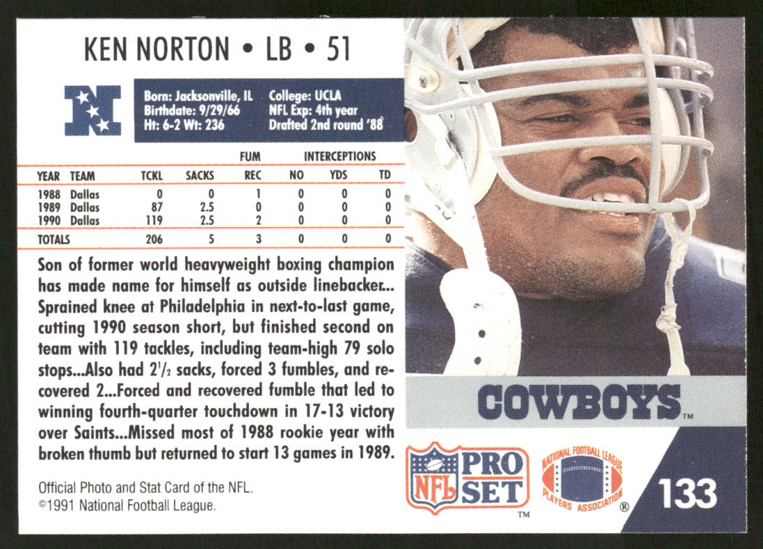 Ken Norton 1991 Pro Set #133 Dallas Cowboys