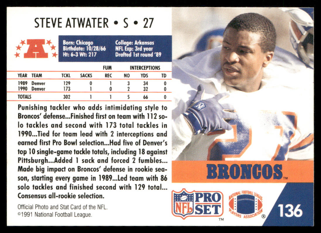 Steve Atwater 1991 Pro Set #136 Denver Broncos