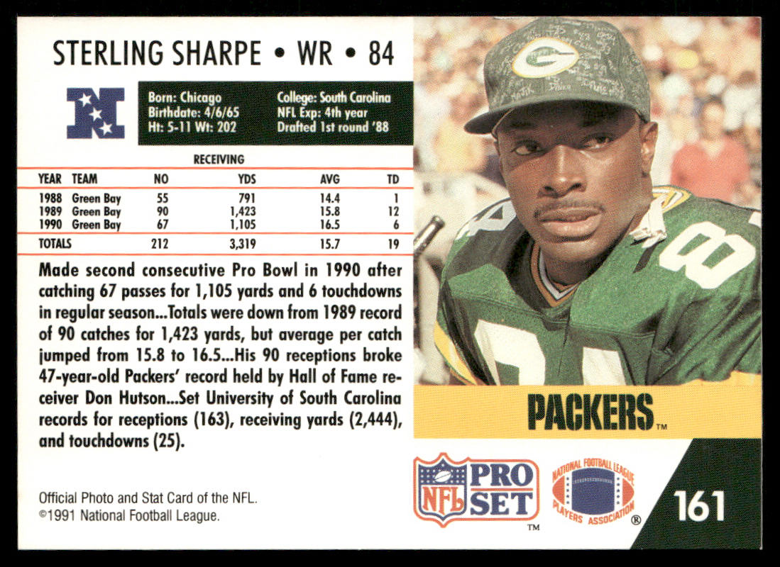 Sterling Sharpe 1991 Pro Set #161 Green Bay Packers