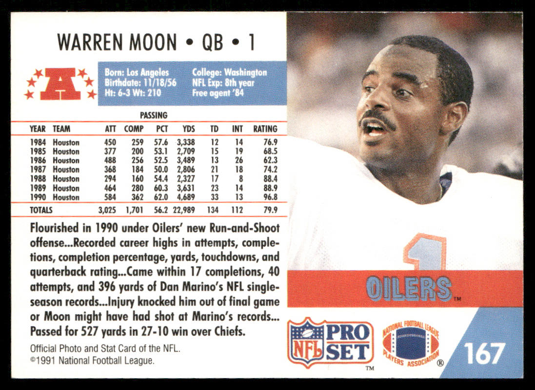 Warren Moon 1991 Pro Set #167 Houston Oilers