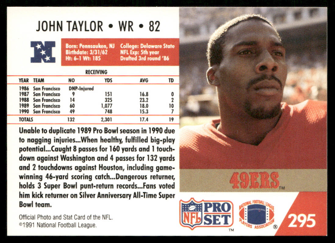John Taylor 1991 Pro Set #295 San Francisco 49ers