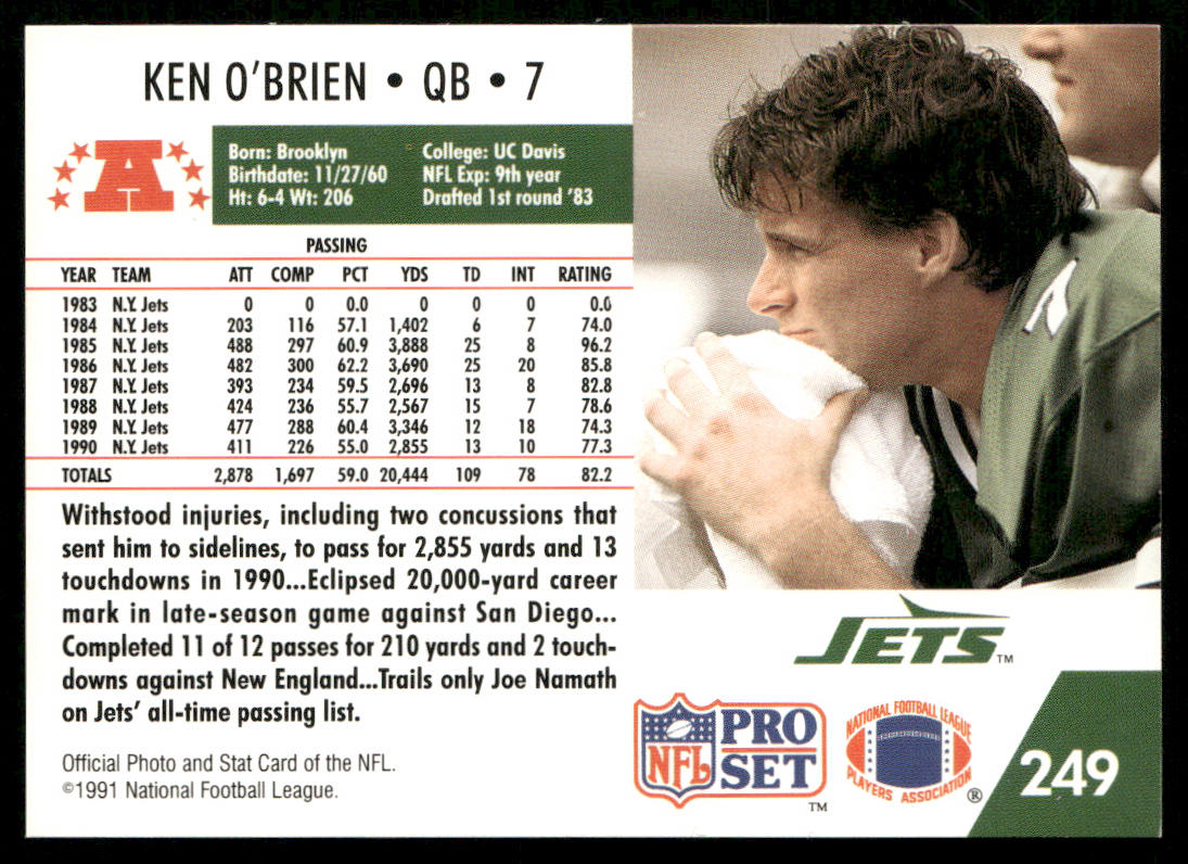 Ken O'Brien 1991 Pro Set #249 New York Jets