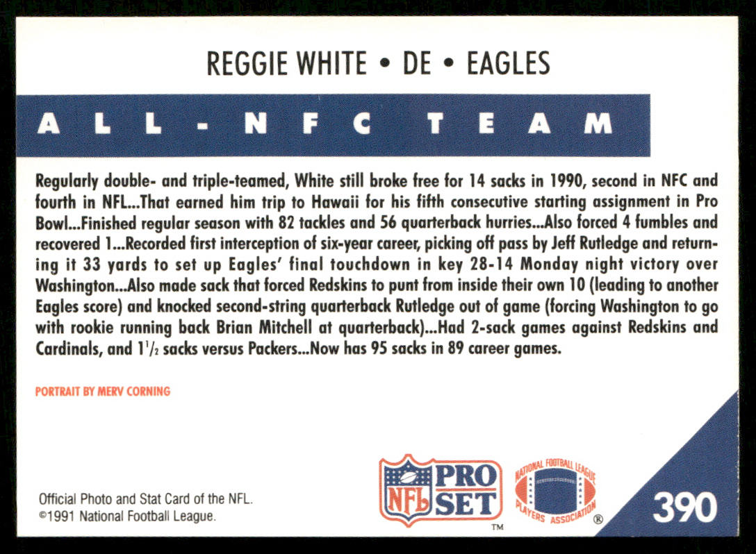 Reggie White 1991 Pro Set #390 Philadelphia Eagles