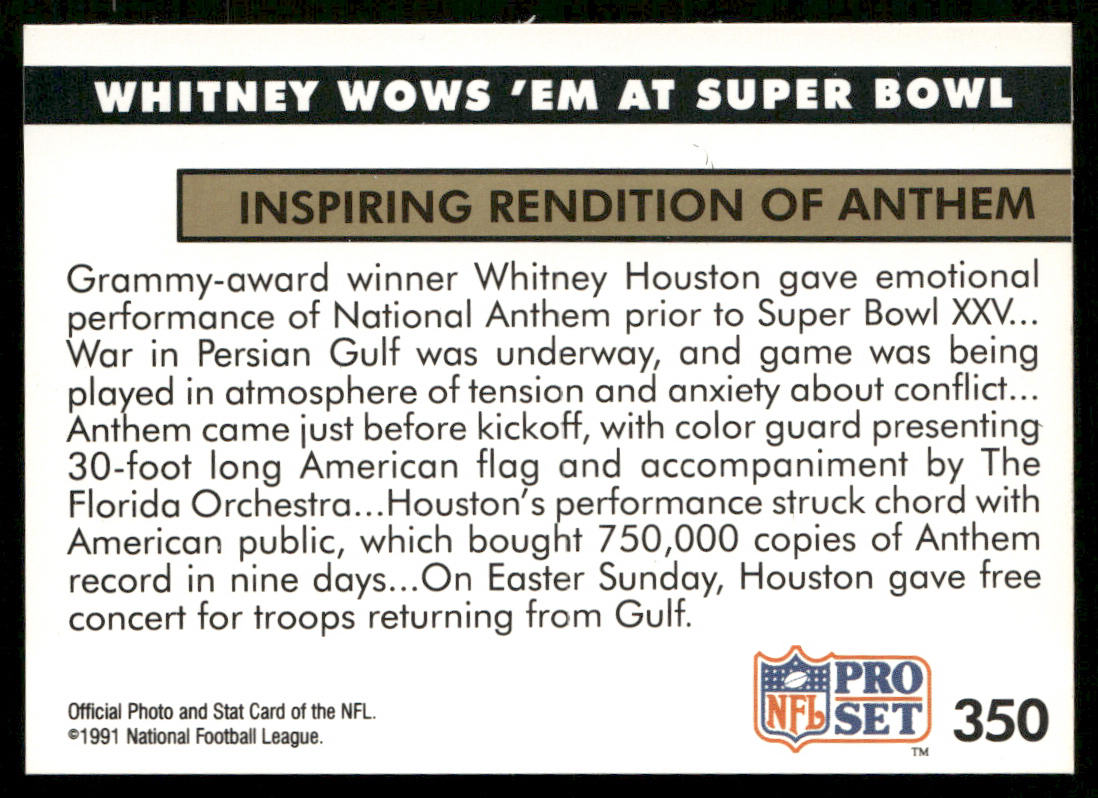 Whitney Wows 'Em At Super Bowl 1991 Pro Set #350