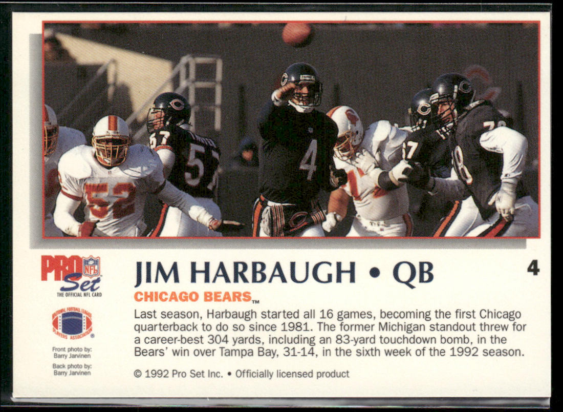Jim Harbaugh 1992 Pro Set Power #4 Chicago Bears