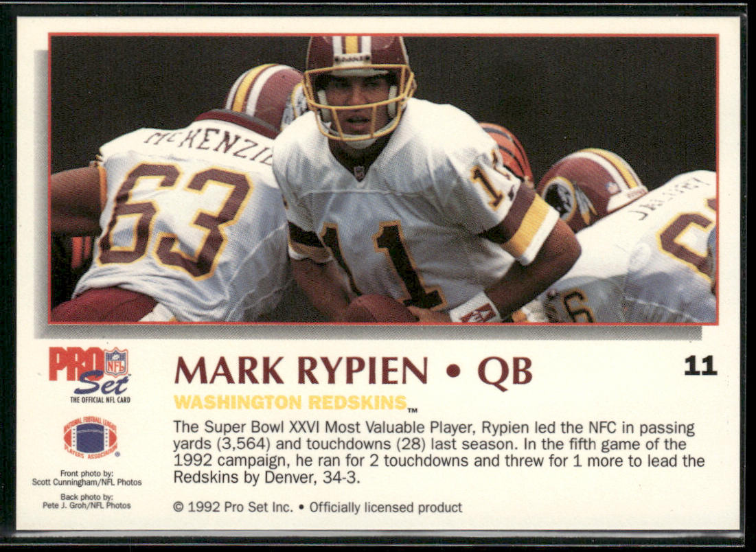 Mark Rypien 1992 Pro Set Power #11 Washington Redskins