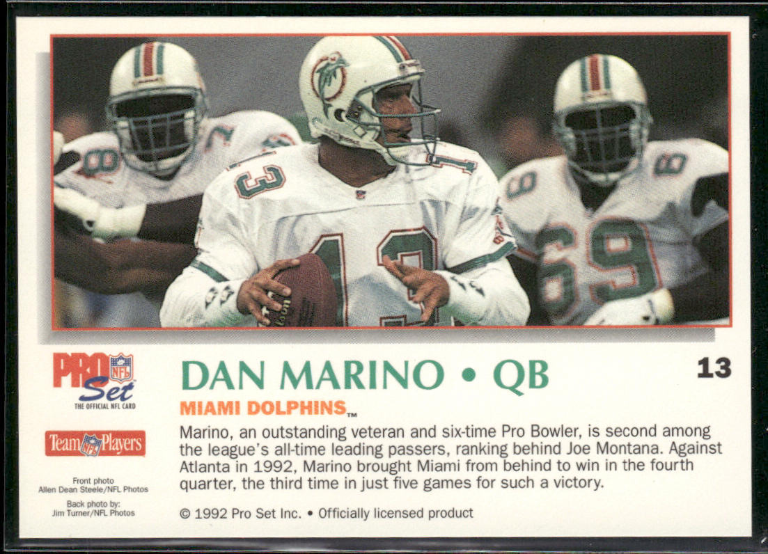 Dan Marino 1992 Pro Set Power #13 Miami Dolphins