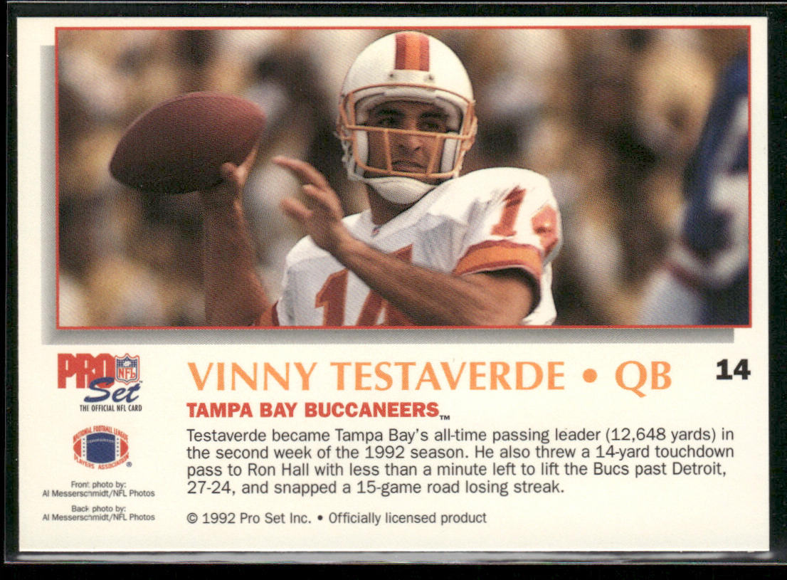 Vinny Testaverde 1992 Pro Set Power #14 Tampa Bay Buccaneers