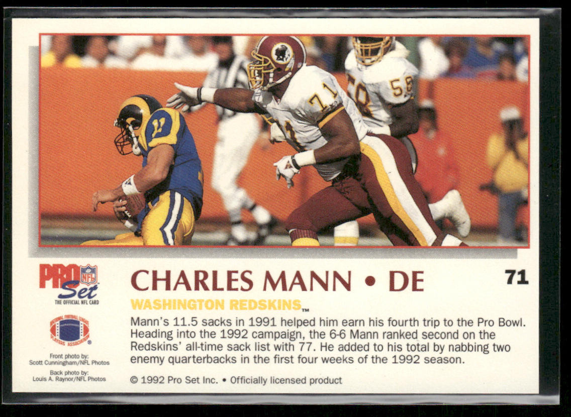 Charles Mann 1992 Pro Set Power #71 Washington Redskins