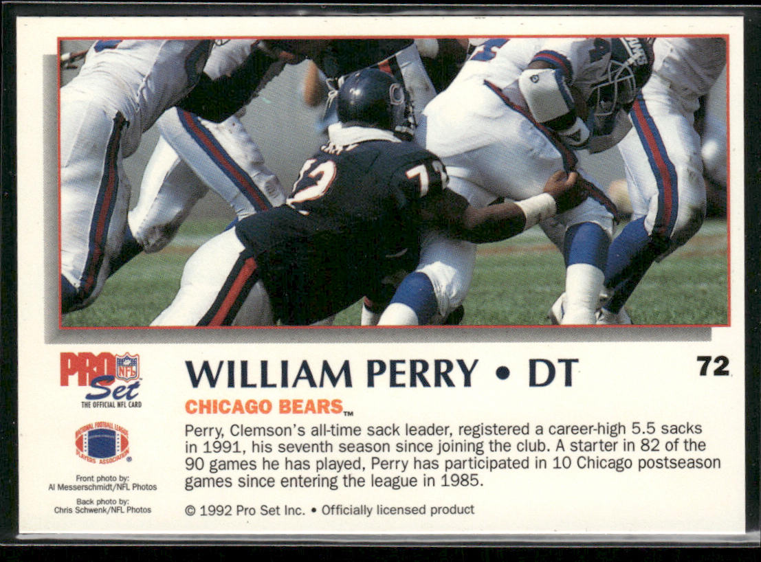 William Perry 1992 Pro Set Power #72 Chicago Bears