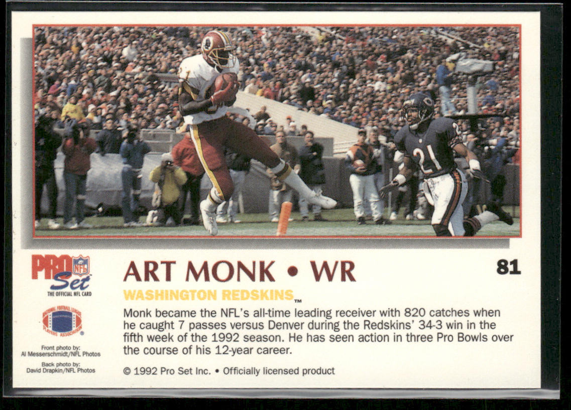 Art Monk 1992 Pro Set Power #81 Washington Redskins
