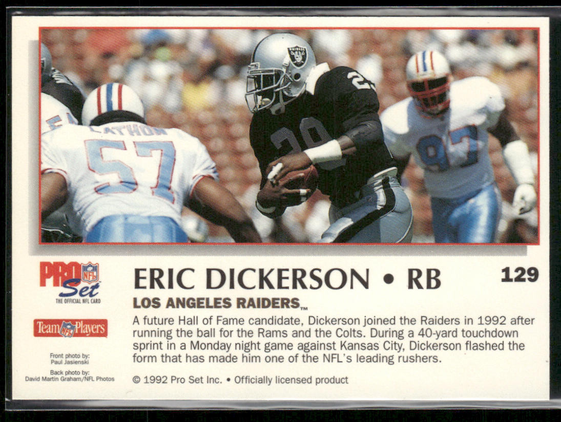 Eric Dickerson 1992 Pro Set Power #129 Los Angeles Raiders