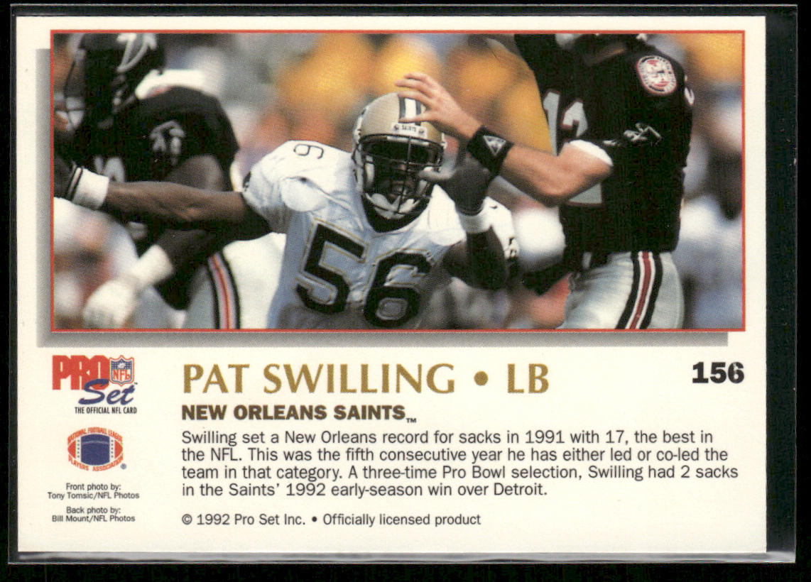 Pat Swilling 1992 Pro Set Power #156 New Orleans Saints
